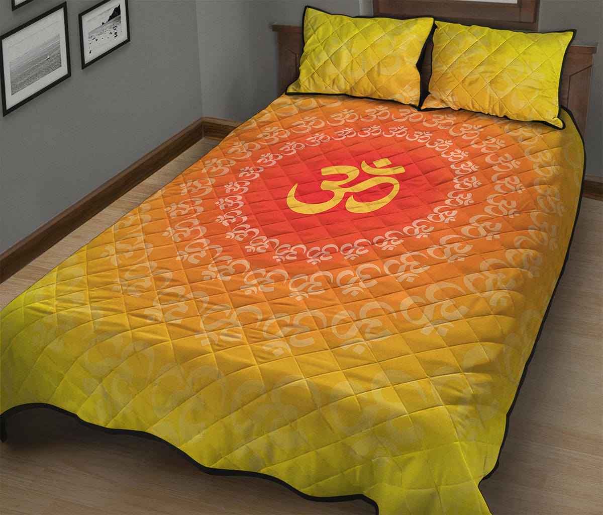 Indian Om Sign Print Quilt Bed Set