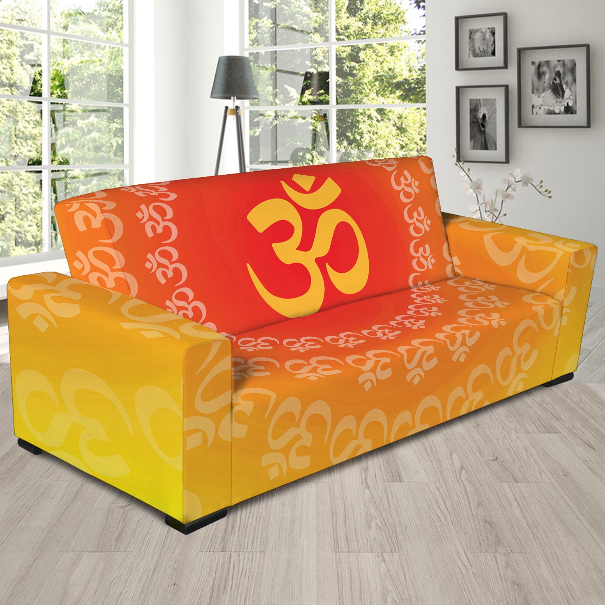 Indian Om Sign Print Sofa Slipcover