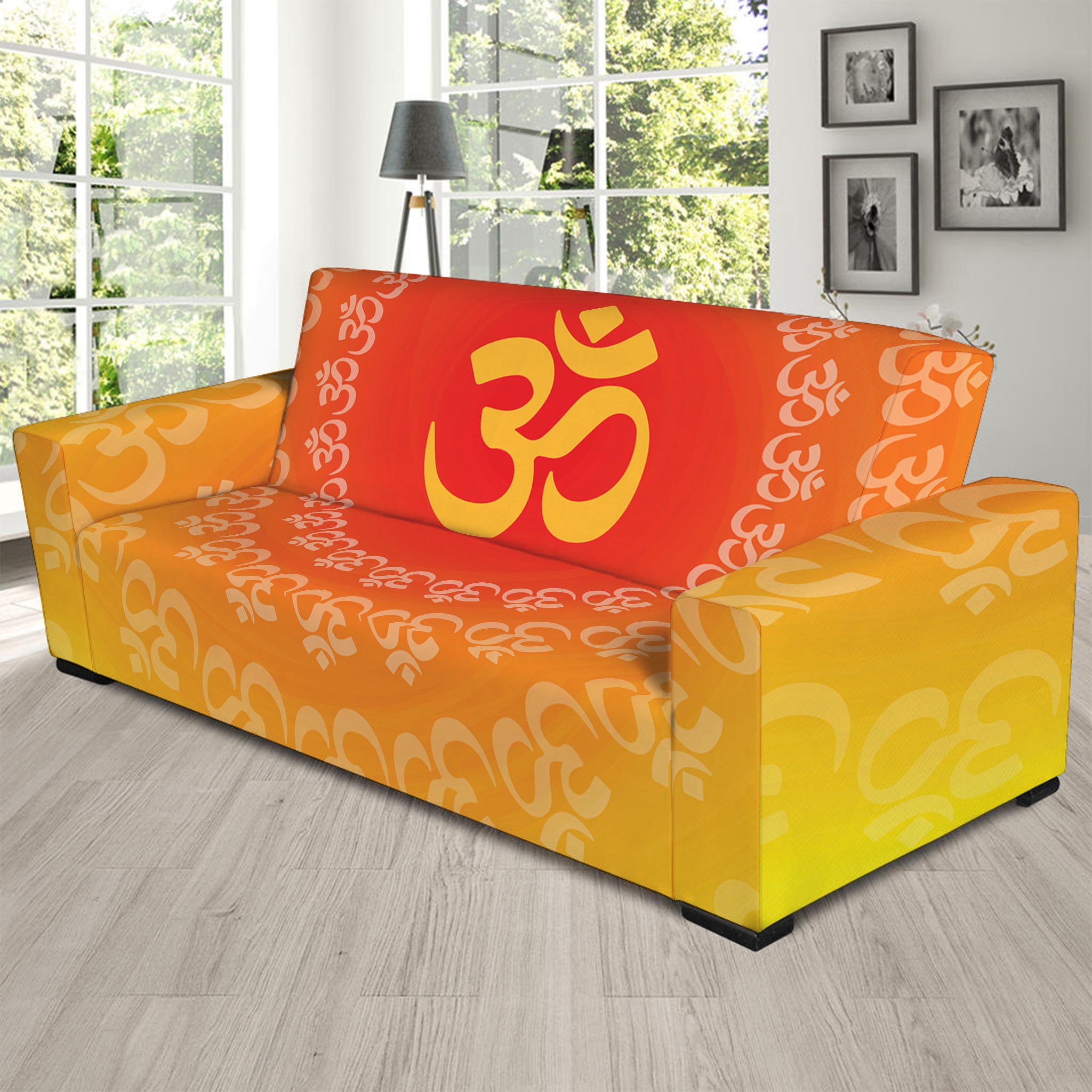 Indian Om Sign Print Sofa Slipcover