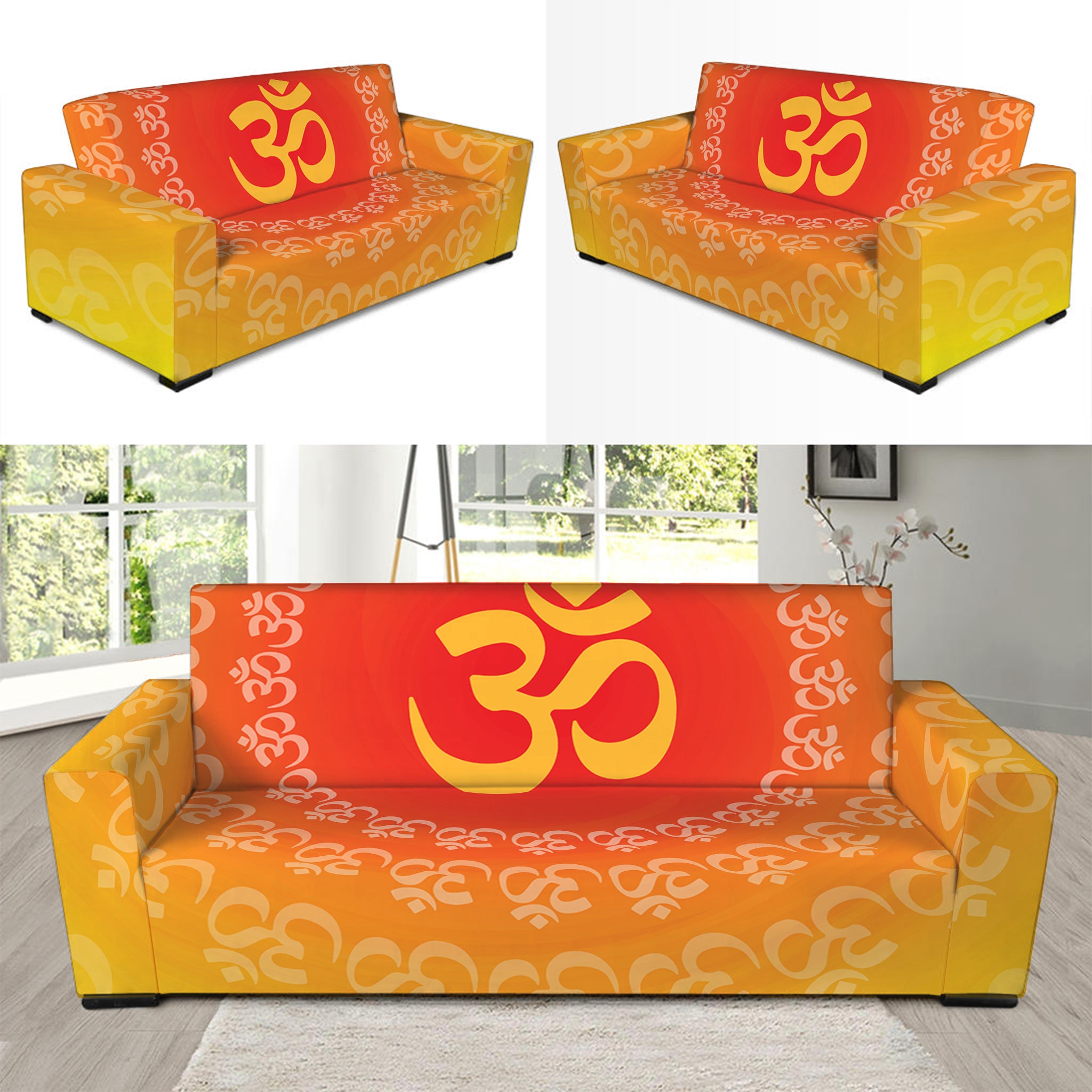 Indian Om Sign Print Sofa Slipcover