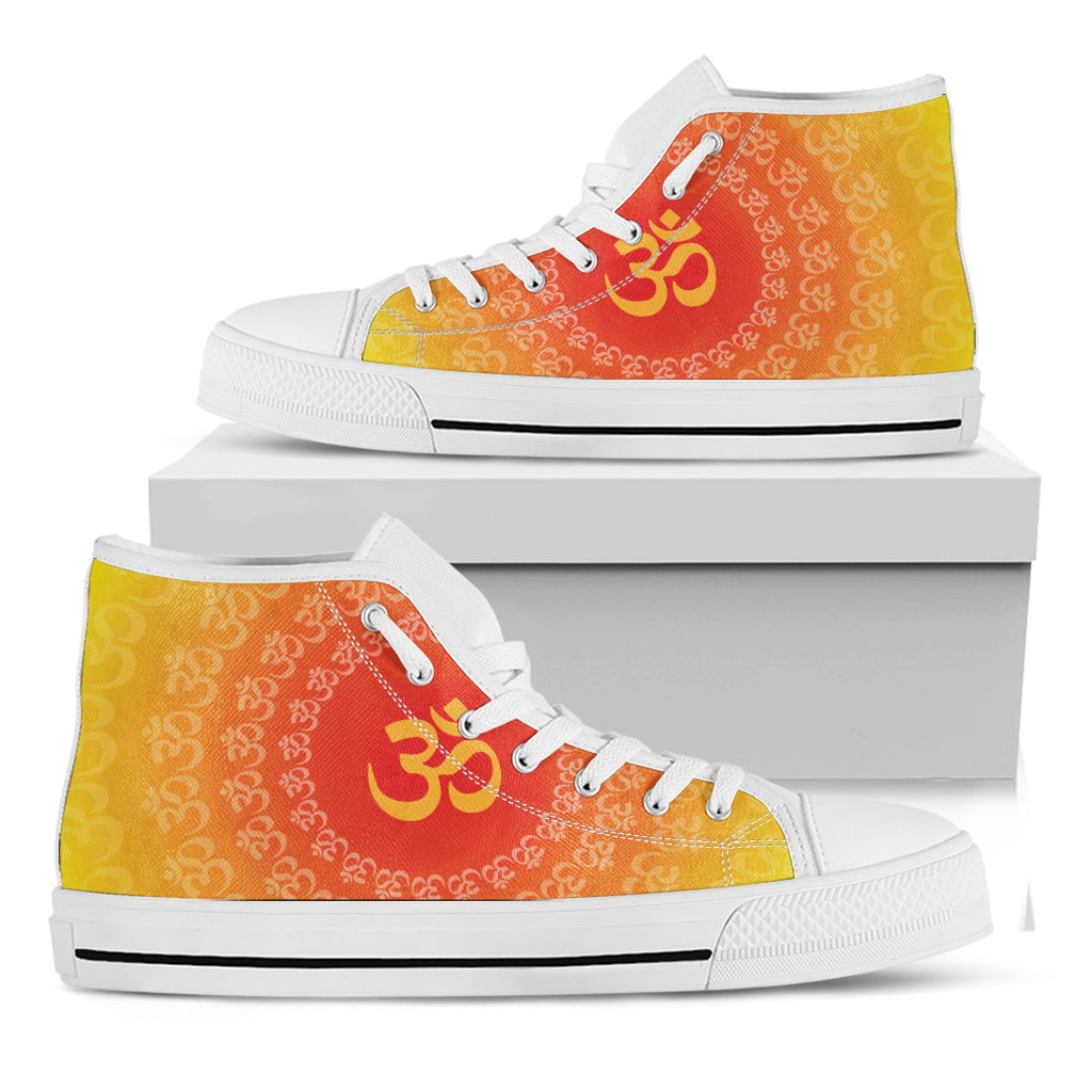 Indian Om Sign Print White High Top Shoes