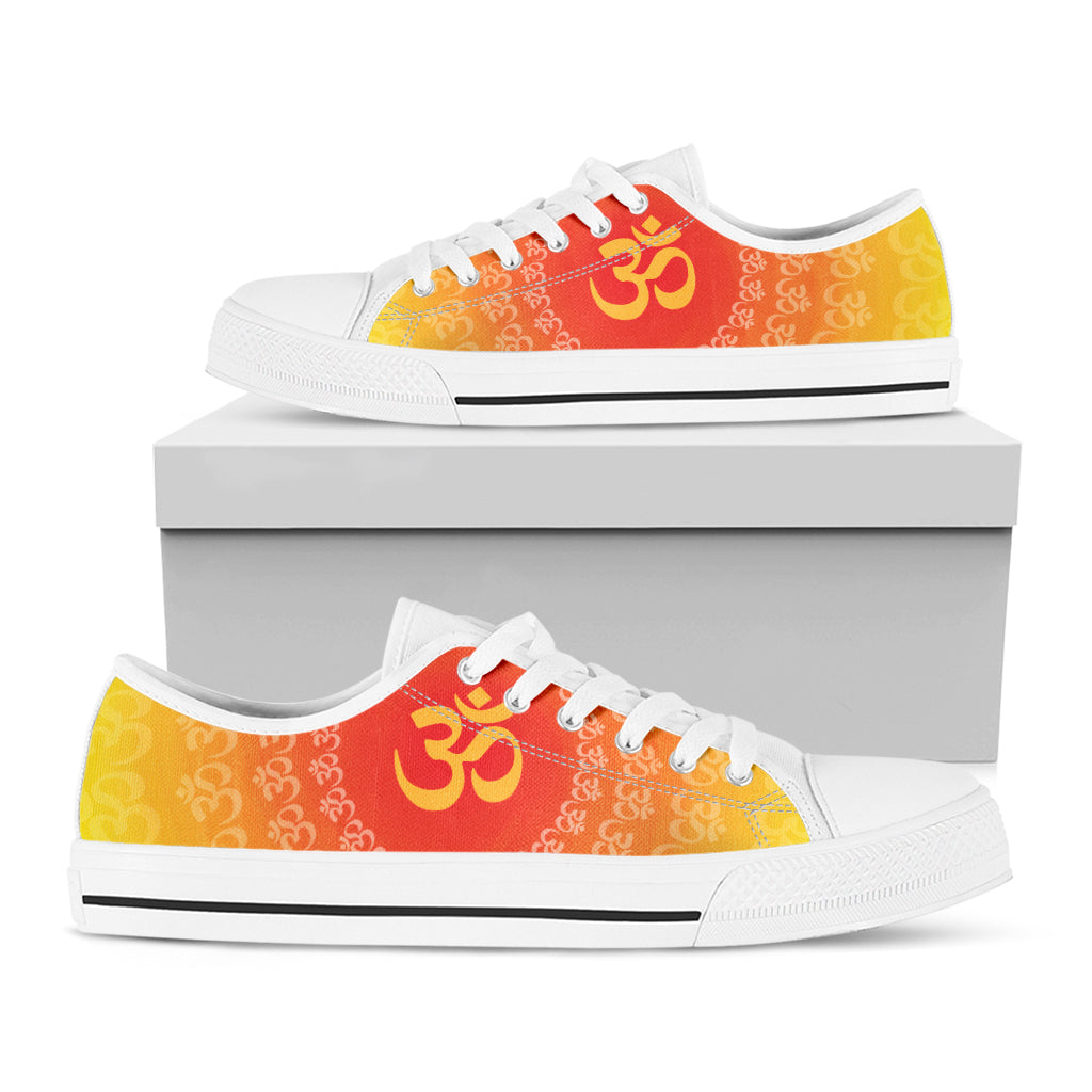 Indian Om Sign Print White Low Top Shoes