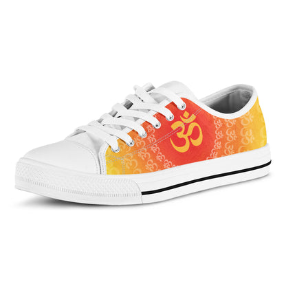Indian Om Sign Print White Low Top Shoes