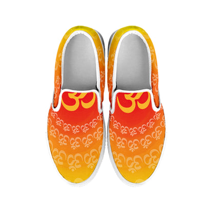Indian Om Sign Print White Slip On Shoes