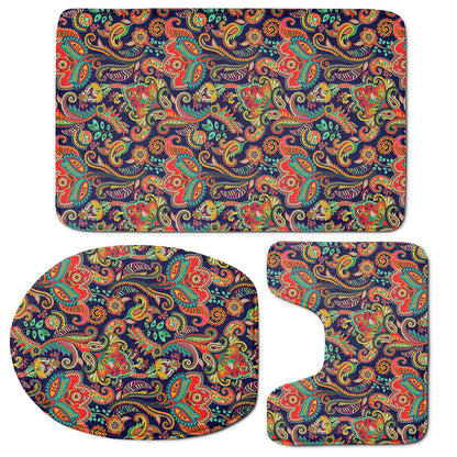 Indian Paisley Pattern Print 3 Piece Bath Mat Set