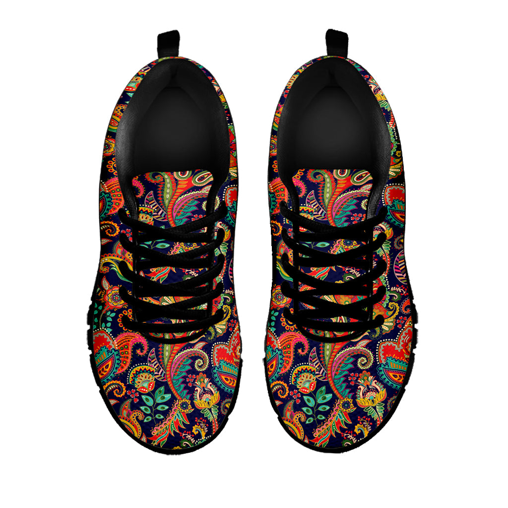 Indian Paisley Pattern Print Black Sneakers