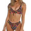 Indian Paisley Pattern Print Front Bow Tie Bikini