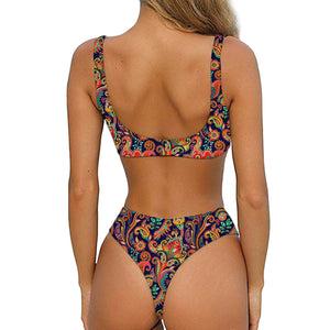 Indian Paisley Pattern Print Front Bow Tie Bikini