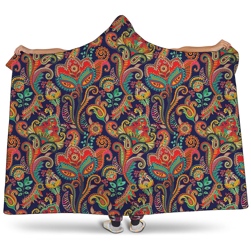 Indian Paisley Pattern Print Hooded Blanket