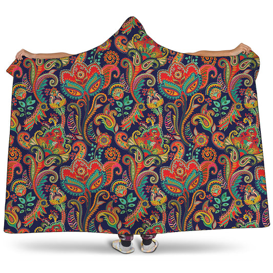 Indian Paisley Pattern Print Hooded Blanket