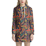 Indian Paisley Pattern Print Hoodie Dress