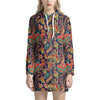 Indian Paisley Pattern Print Hoodie Dress