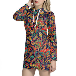 Indian Paisley Pattern Print Hoodie Dress