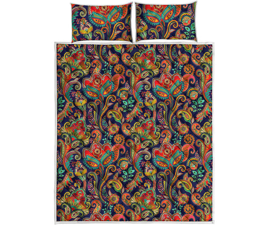 Indian Paisley Pattern Print Quilt Bed Set