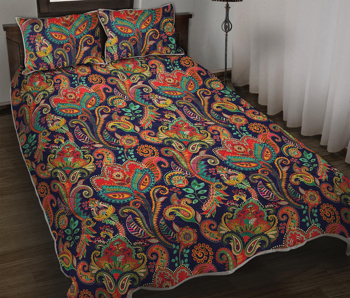 Indian Paisley Pattern Print Quilt Bed Set