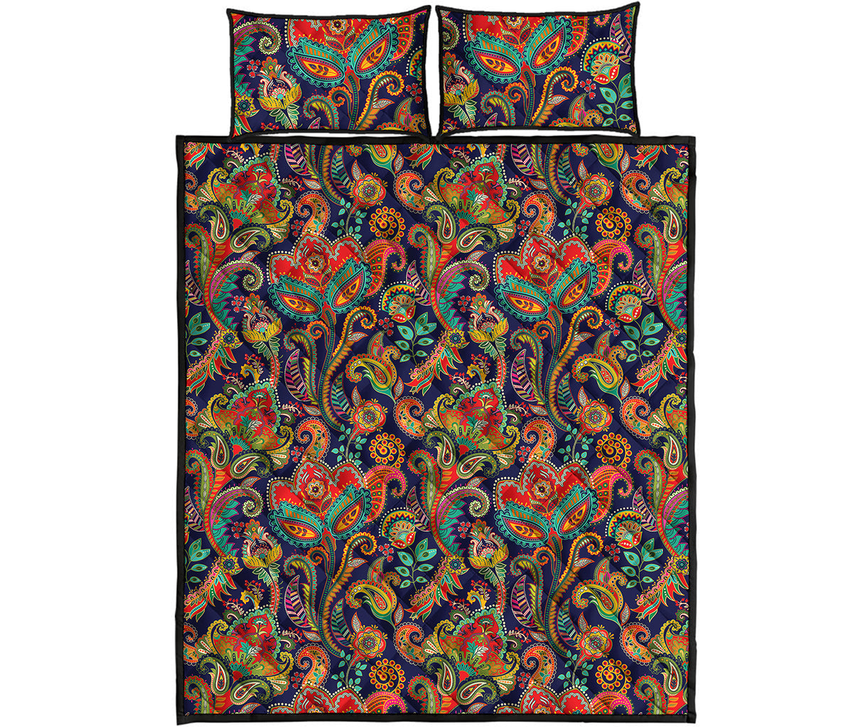 Indian Paisley Pattern Print Quilt Bed Set
