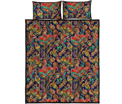 Indian Paisley Pattern Print Quilt Bed Set