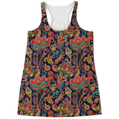 Indian Paisley Pattern Print Women's Racerback Tank Top