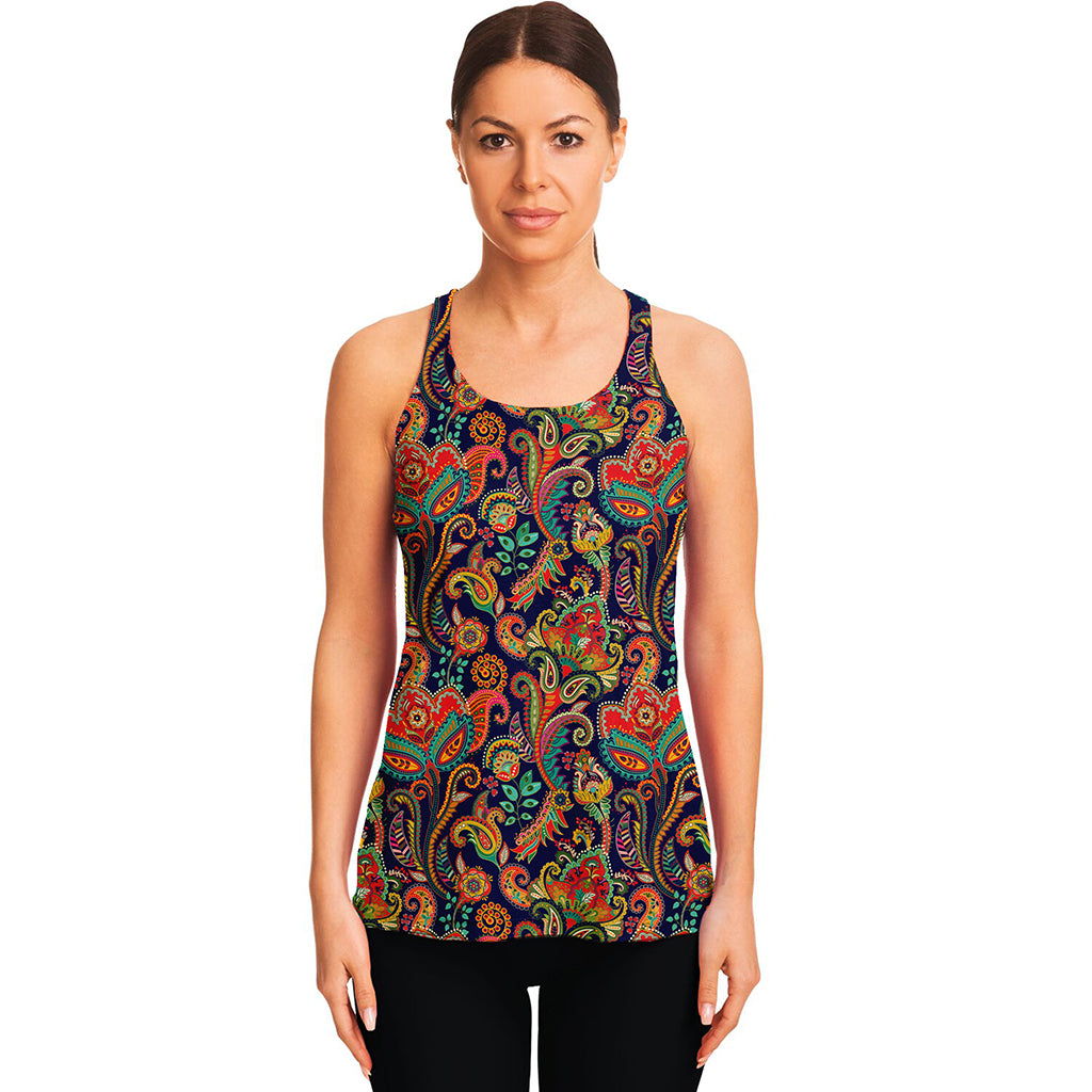 Indian Paisley Pattern Print Women's Racerback Tank Top