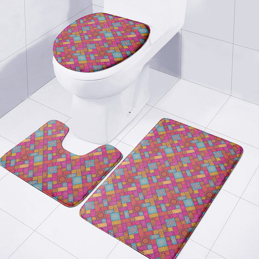 Indian Patchwork Pattern Print 3 Piece Bath Mat Set