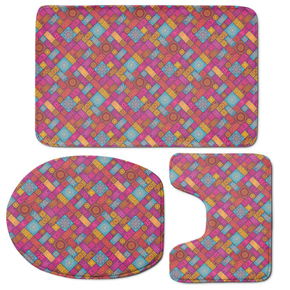 Indian Patchwork Pattern Print 3 Piece Bath Mat Set