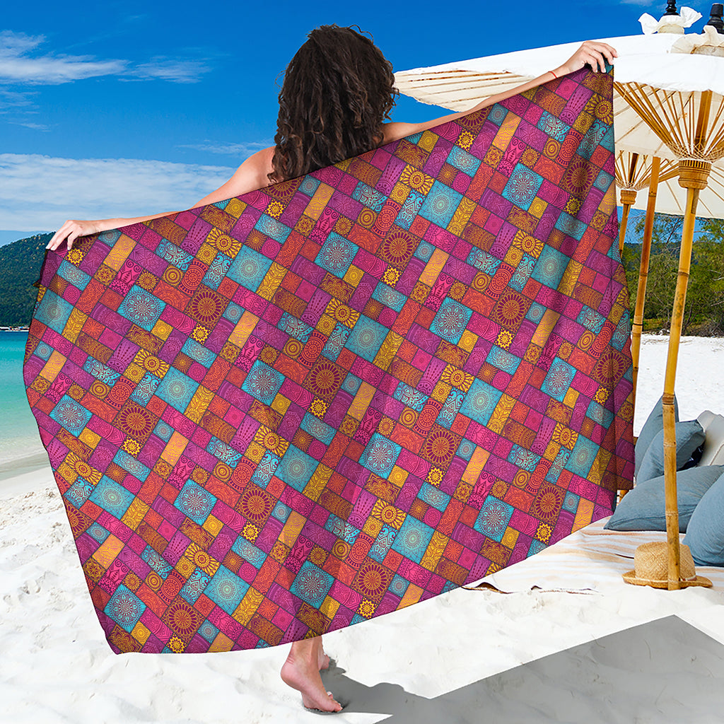Indian Patchwork Pattern Print Beach Sarong Wrap