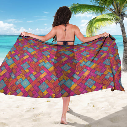 Indian Patchwork Pattern Print Beach Sarong Wrap