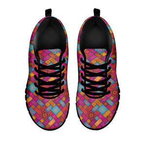 Indian Patchwork Pattern Print Black Sneakers