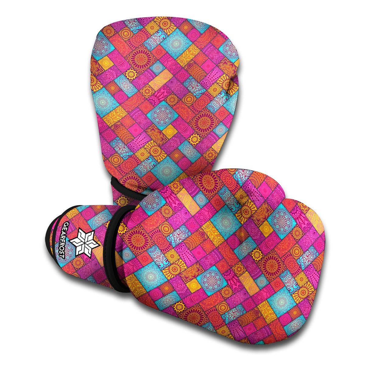 Indian Patchwork Pattern Print Boxing Gloves