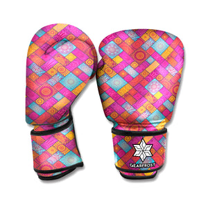 Indian Patchwork Pattern Print Boxing Gloves