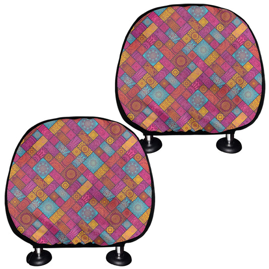 Indian Patchwork Pattern Print Car Headrest Covers