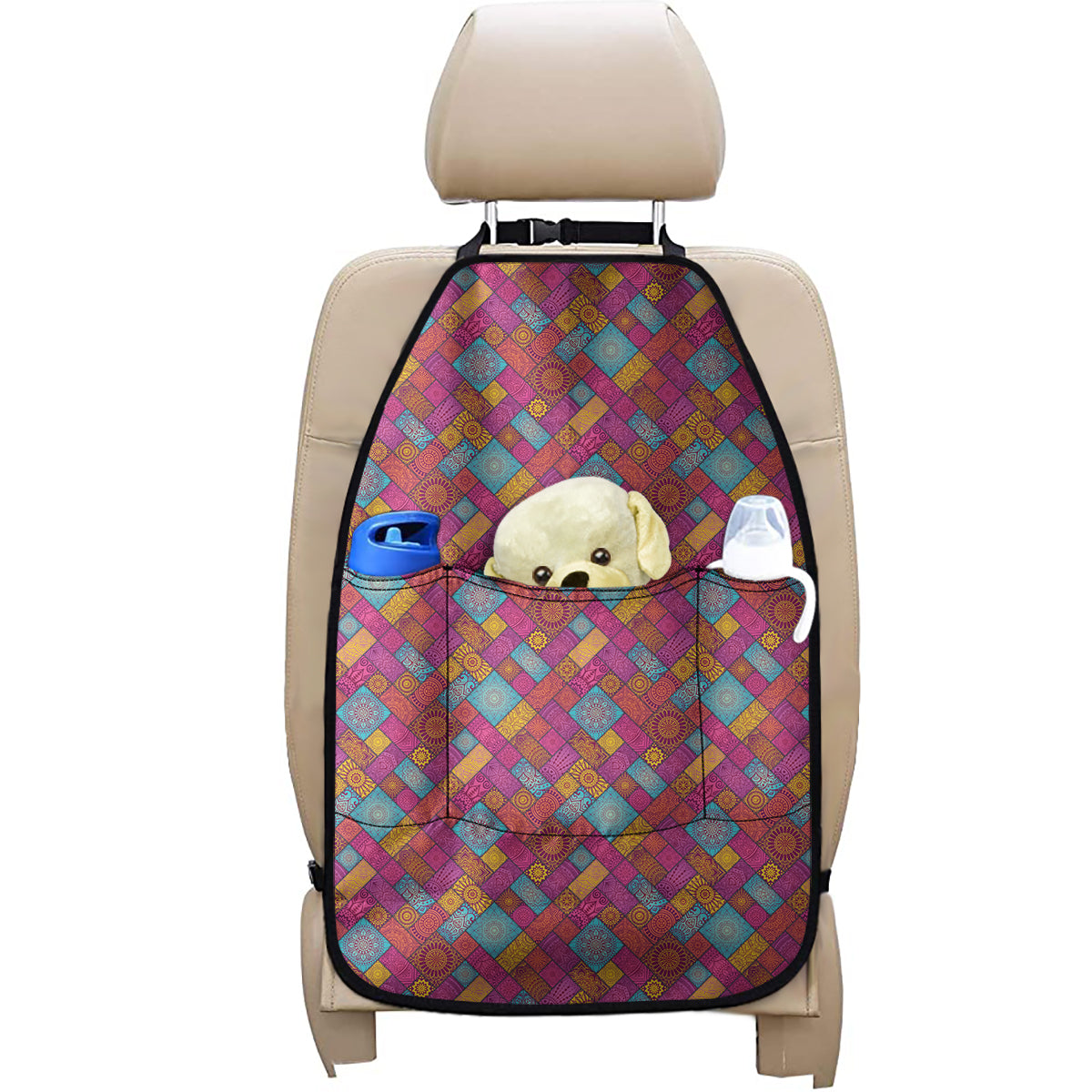 Indian Patchwork Pattern Print Car Seat Organizers