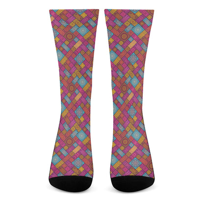 Indian Patchwork Pattern Print Crew Socks