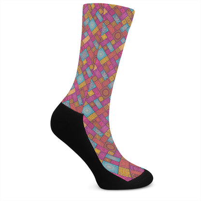 Indian Patchwork Pattern Print Crew Socks