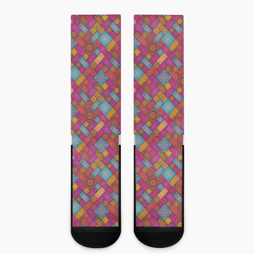 Indian Patchwork Pattern Print Crew Socks