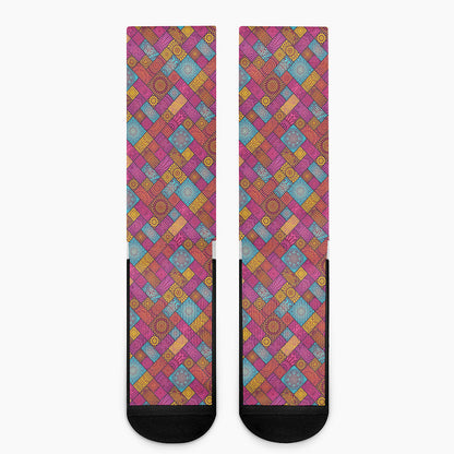 Indian Patchwork Pattern Print Crew Socks