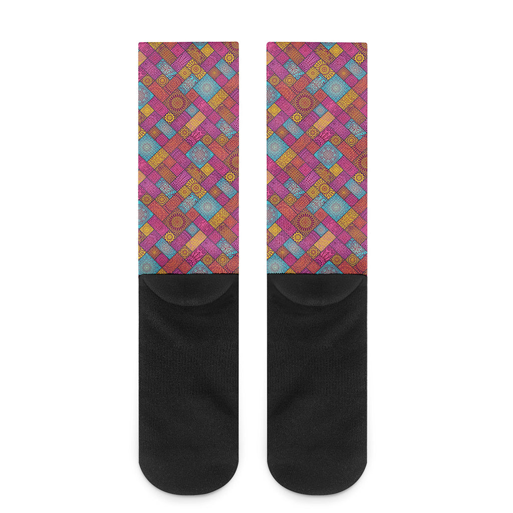 Indian Patchwork Pattern Print Crew Socks