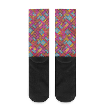 Indian Patchwork Pattern Print Crew Socks