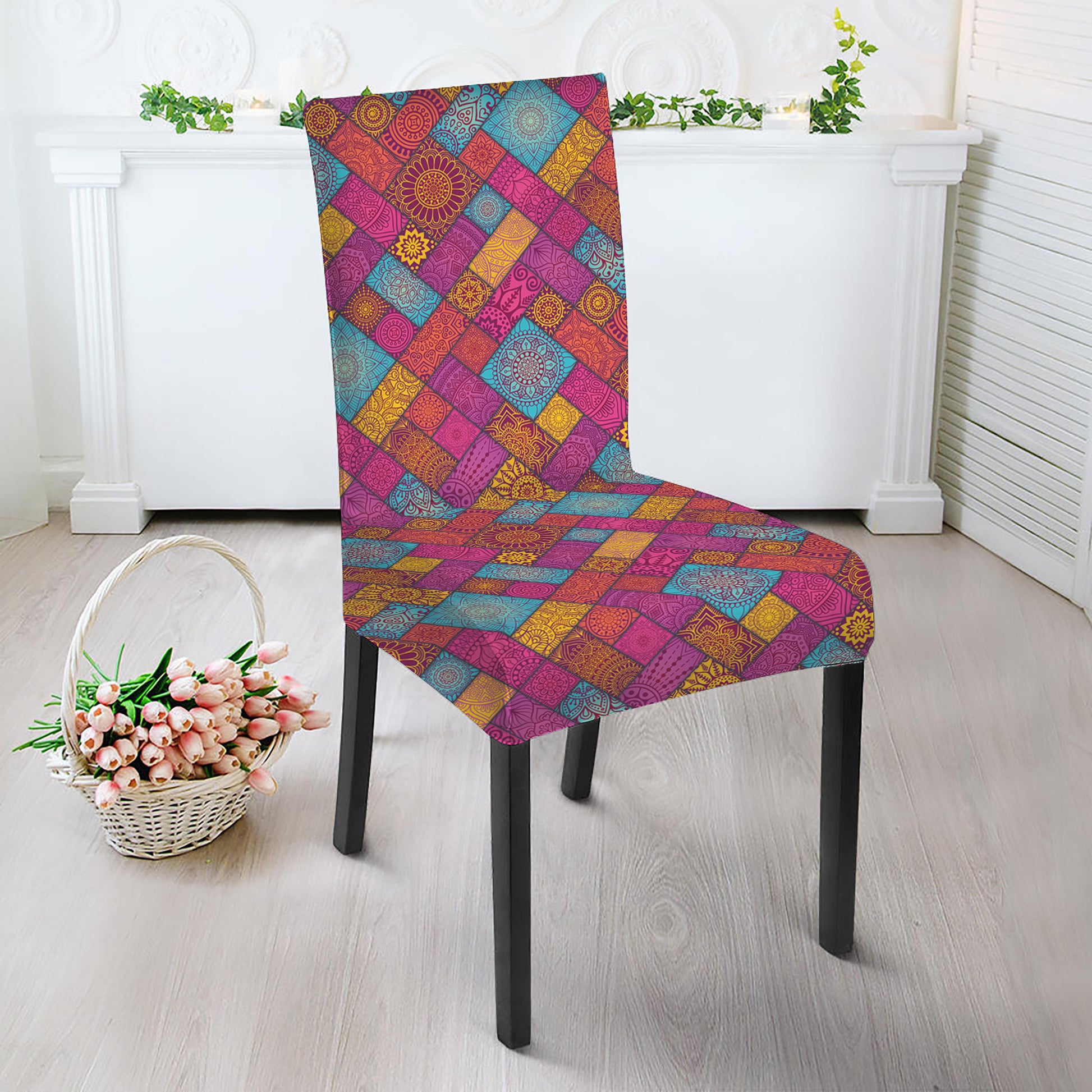 Indian Patchwork Pattern Print Dining Chair Slipcover