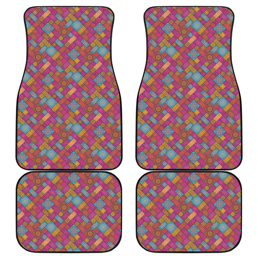Indian Patchwork Pattern Print Front and Back Car Floor Mats