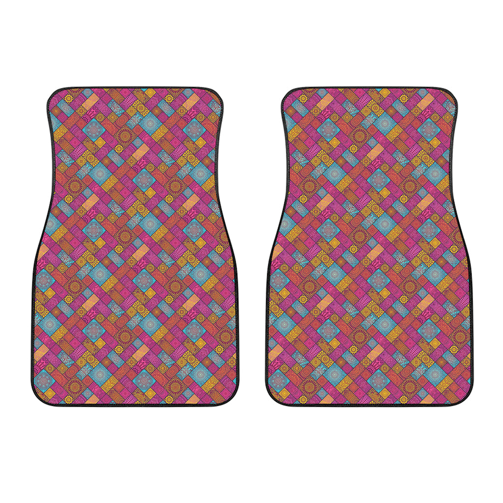 Indian Patchwork Pattern Print Front Car Floor Mats