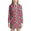 Indian Patchwork Pattern Print Hoodie Dress