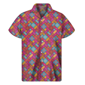 Indian Patchwork Pattern Print Men's Short Sleeve Shirt