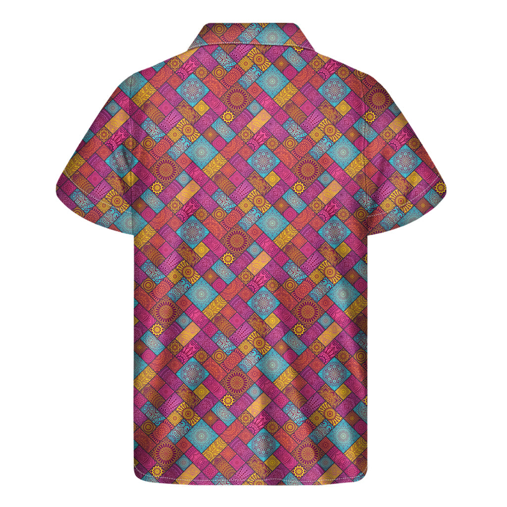 Indian Patchwork Pattern Print Men's Short Sleeve Shirt