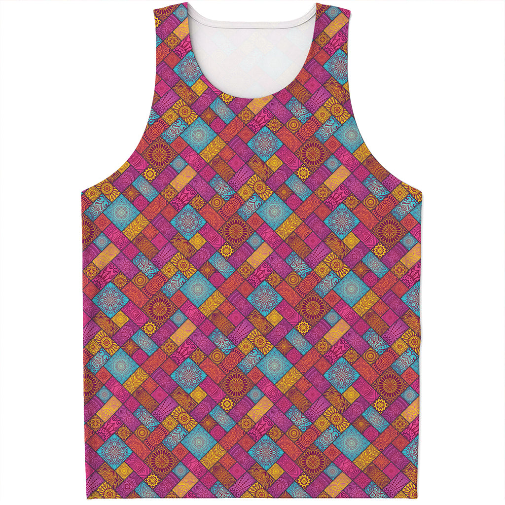 Indian Patchwork Pattern Print Men's Tank Top
