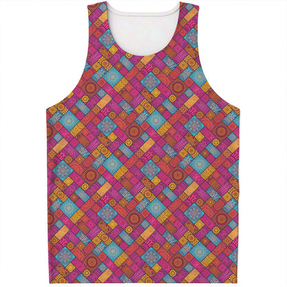 Indian Patchwork Pattern Print Men's Tank Top