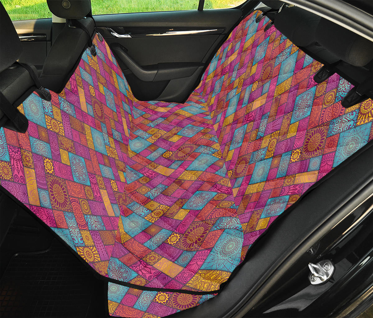 Indian Patchwork Pattern Print Pet Car Back Seat Cover