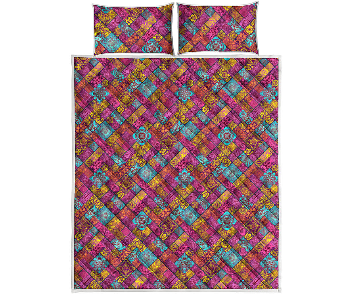 Indian Patchwork Pattern Print Quilt Bed Set