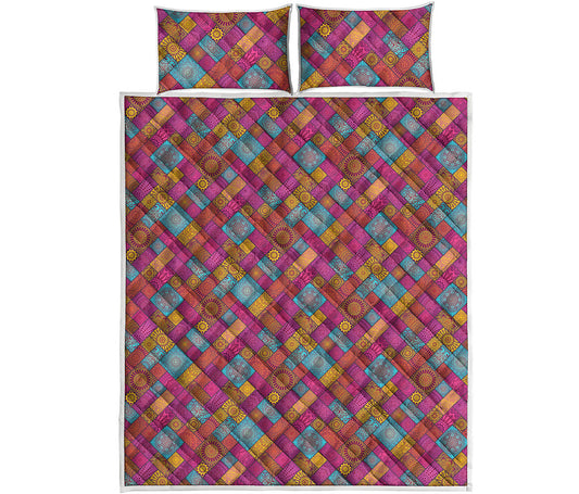 Indian Patchwork Pattern Print Quilt Bed Set