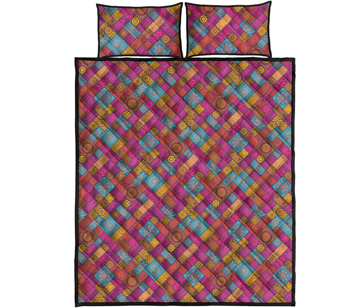 Indian Patchwork Pattern Print Quilt Bed Set